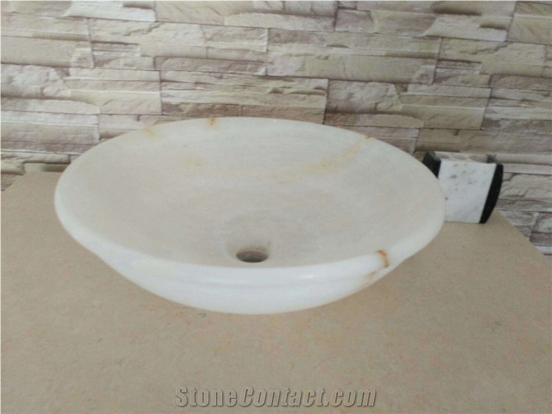 White Onyx Marble Round Bathroom Basins,Wash Bowls,Bathroom Sinks