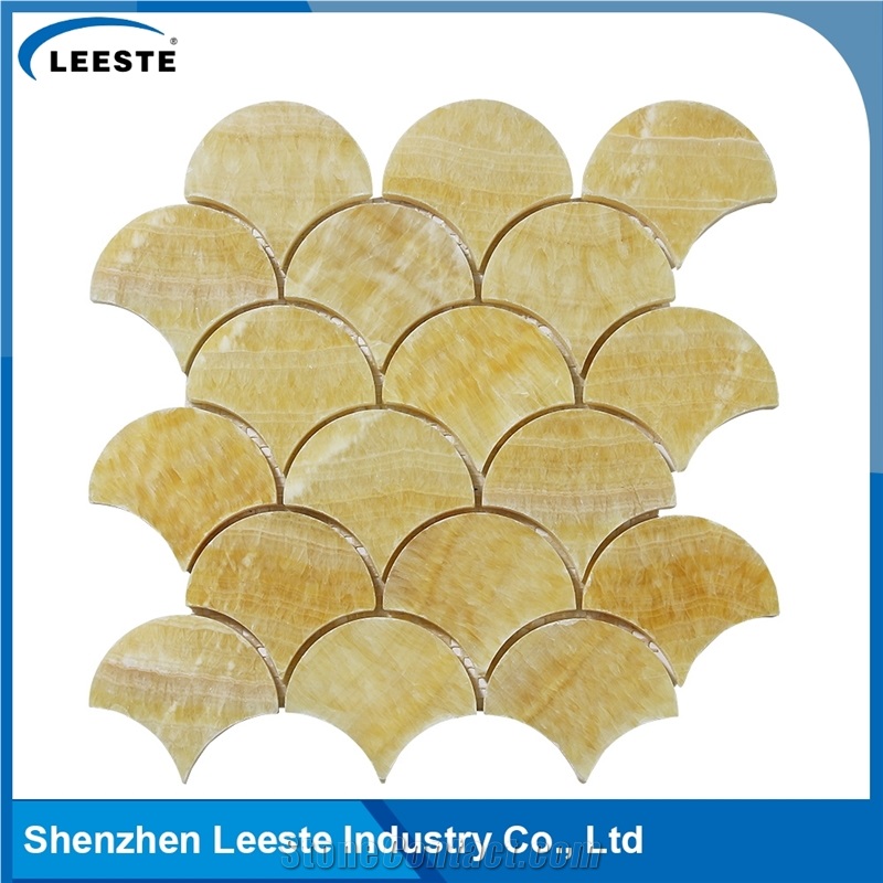 12" 3/8"Creative Design Honed Finished Fan Shape Honey Onyx Mosaic