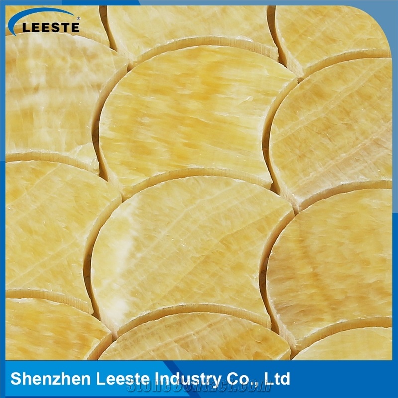 12" 3/8"Creative Design Honed Finished Fan Shape Honey Onyx Mosaic