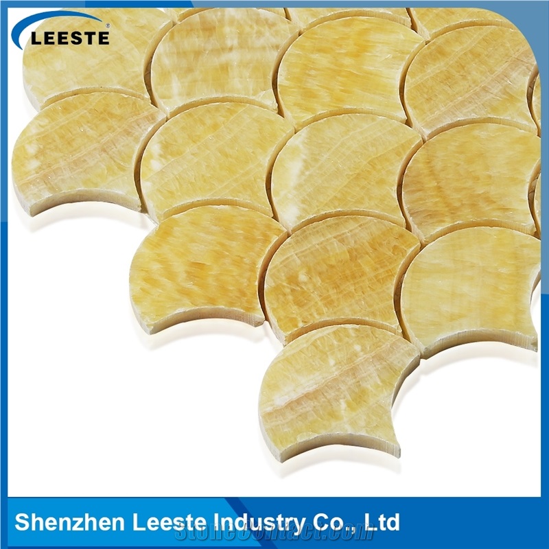 12" 3/8"Creative Design Honed Finished Fan Shape Honey Onyx Mosaic