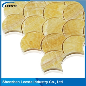 12" 3/8"Creative Design Honed Finished Fan Shape Honey Onyx Mosaic