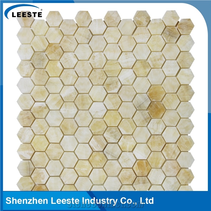 12 Factory Wholesale Regular Hexagon Honey Onyx Honed Mosaic