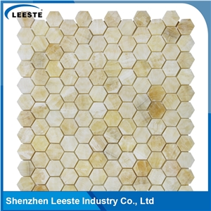 12 Factory Wholesale Regular Hexagon Honey Onyx Honed Mosaic