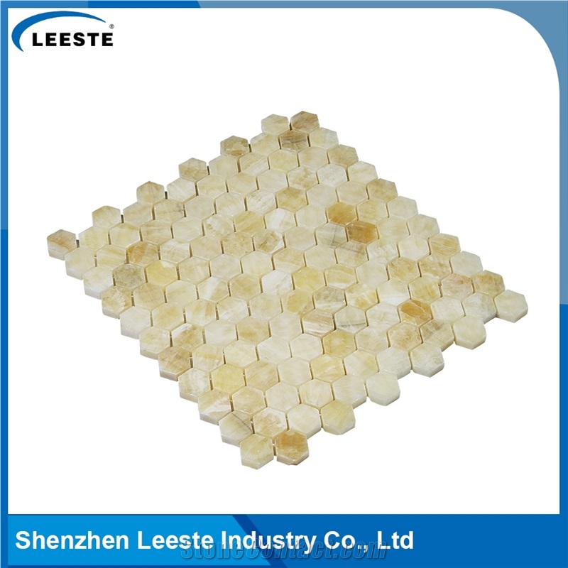 12 Factory Wholesale Regular Hexagon Honey Onyx Honed Mosaic
