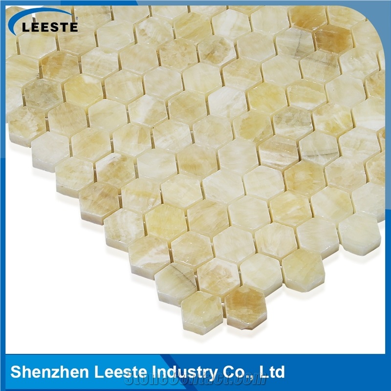 12 Factory Wholesale Regular Hexagon Honey Onyx Honed Mosaic