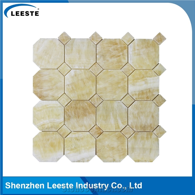 3/8 Thickness Yellow Octagon with Dot Honed Honey Onyx Mosaic
