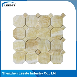3/8 Thickness Yellow Octagon with Dot Honed Honey Onyx Mosaic