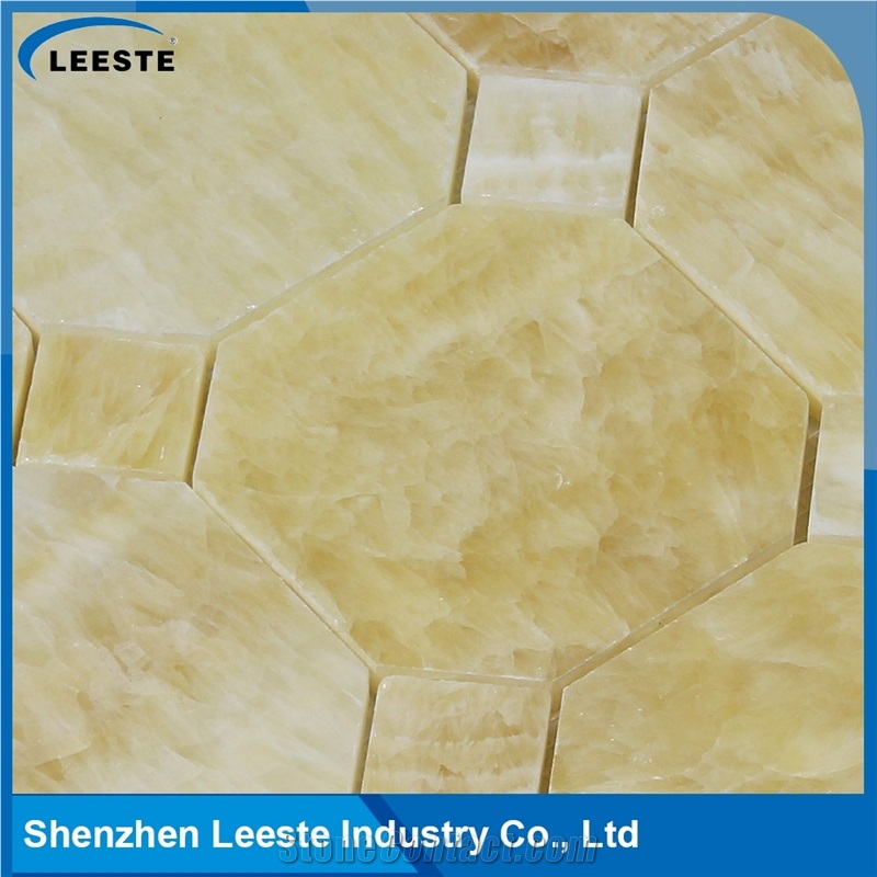 3/8 Thickness Yellow Octagon with Dot Honed Honey Onyx Mosaic
