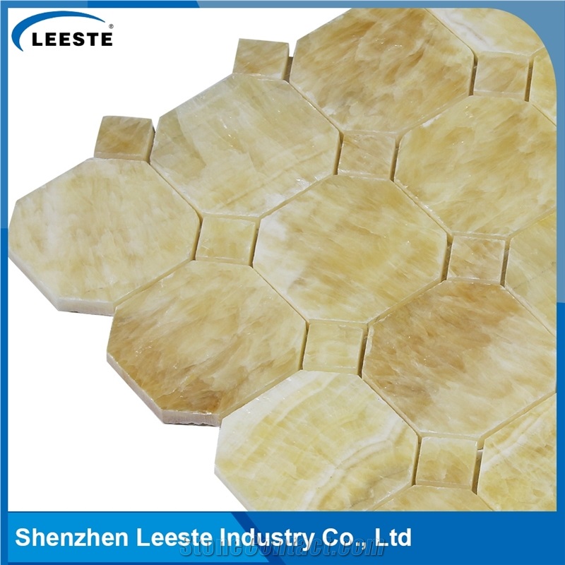 3/8 Thickness Yellow Octagon with Dot Honed Honey Onyx Mosaic