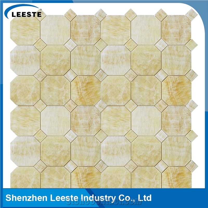 3/8 Thickness Yellow Octagon with Dot Honed Honey Onyx Mosaic