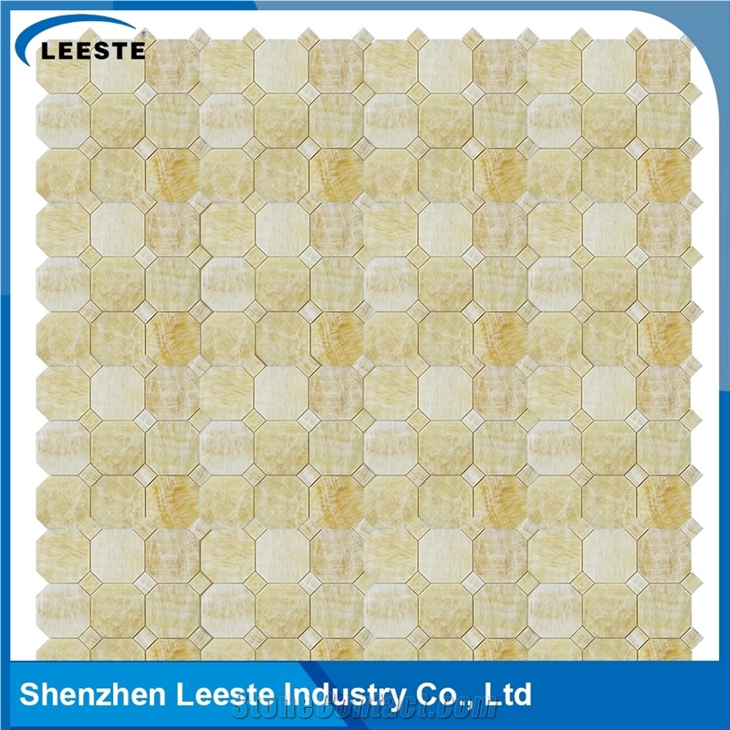 3/8 Thickness Yellow Octagon with Dot Honed Honey Onyx Mosaic