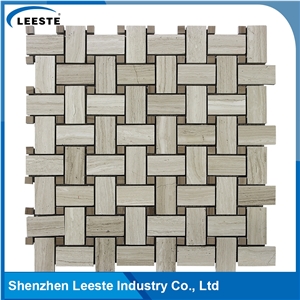 Basketweave Pattern Royal White Oak Marble Mosaic Tiles