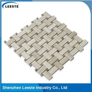 Basketweave Pattern Royal White Oak Marble Mosaic Tiles