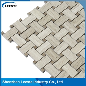 Basketweave Pattern Royal White Oak Marble Mosaic Tiles
