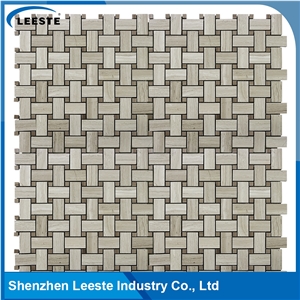 Basketweave Pattern Royal White Oak Marble Mosaic Tiles