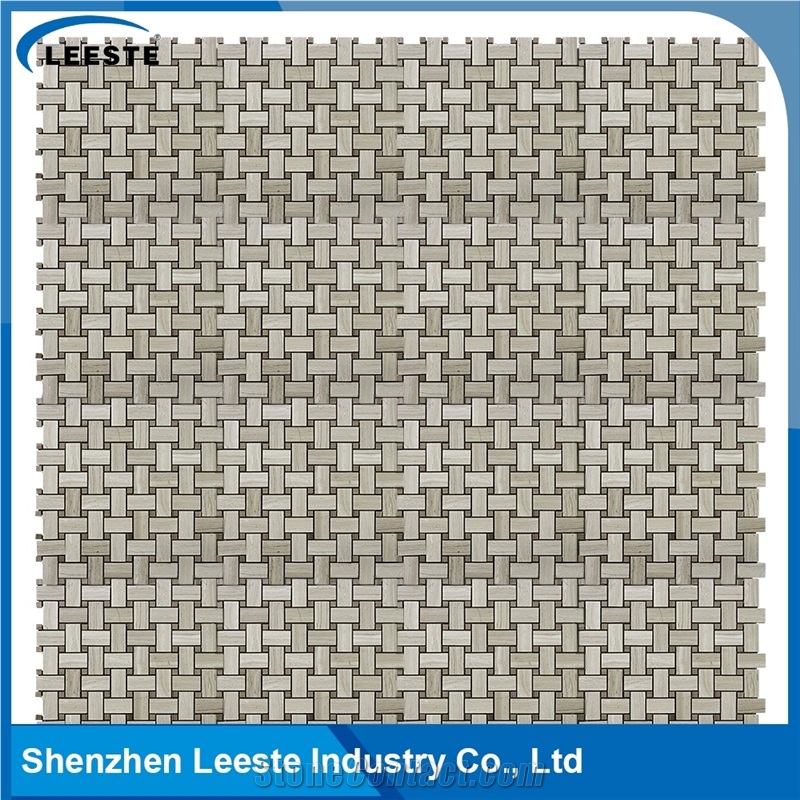 Basketweave Pattern Royal White Oak Marble Mosaic Tiles