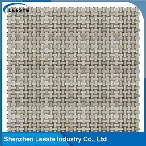 Basketweave Pattern Royal White Oak Marble Mosaic Tiles