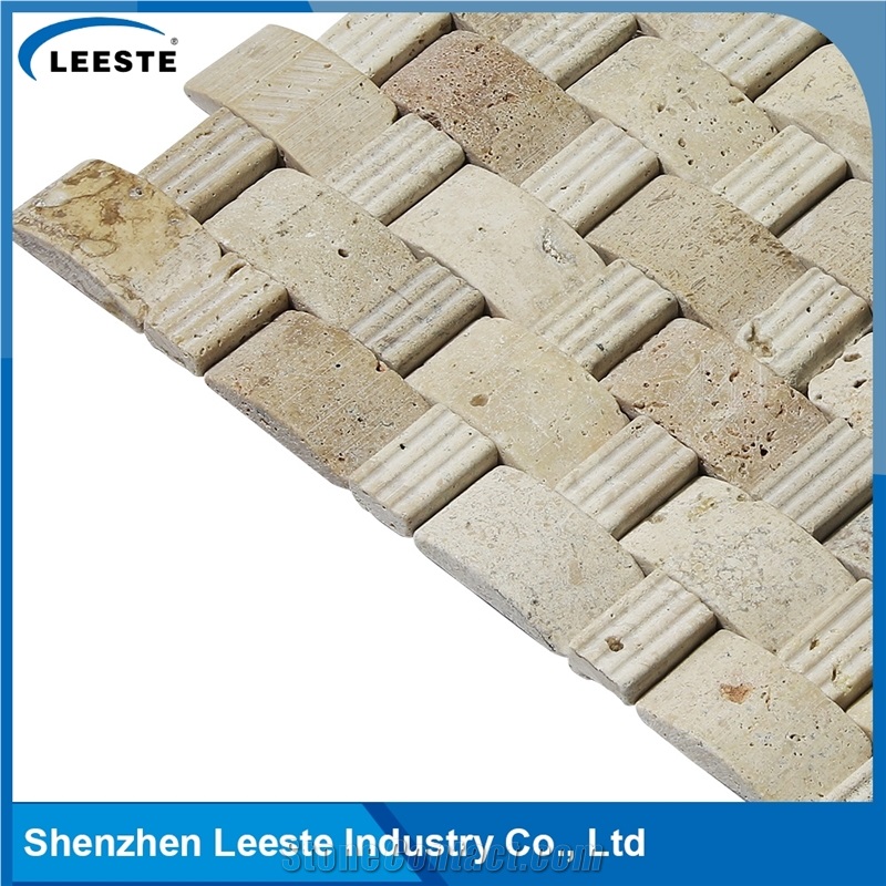 Beige Travertine Honed 3d Arched Shape Mosaic Tiles