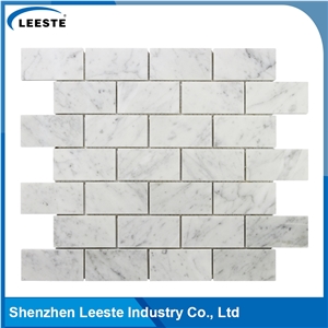 Bianco Carrara 1-1/2"X3" Bevelled Brick Mosaic Tiles