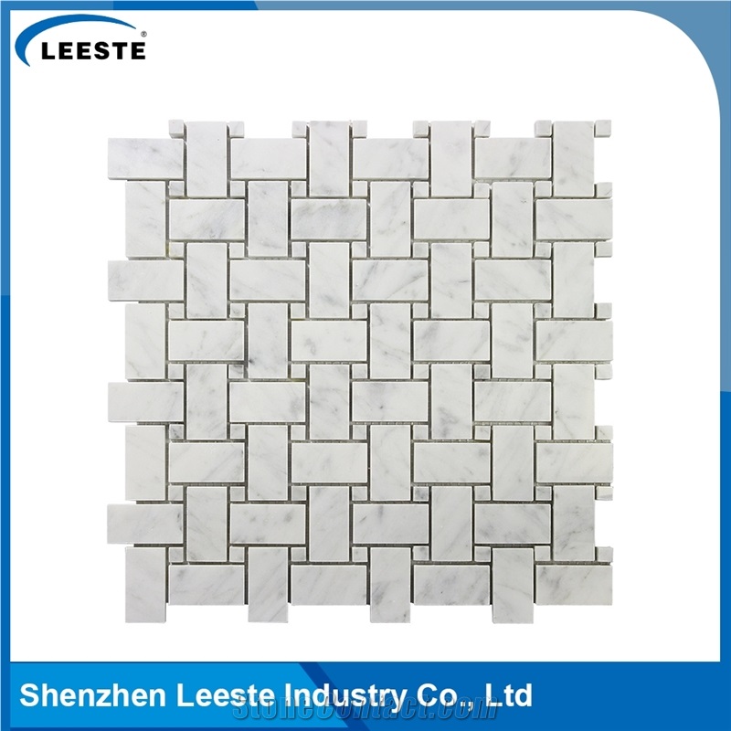 Bianco Carrara 1x2" Basketwave Bathroom Mosaic Tiles