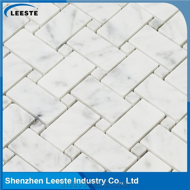 Bianco Carrara 1x2" Basketwave Bathroom Mosaic Tiles