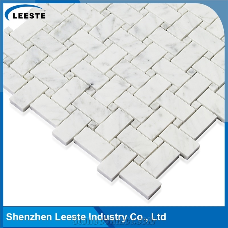 Bianco Carrara 1x2" Basketwave Bathroom Mosaic Tiles