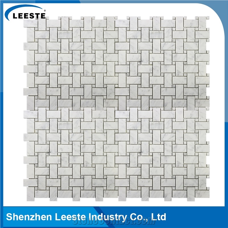 Bianco Carrara 1x2" Basketwave Bathroom Mosaic Tiles