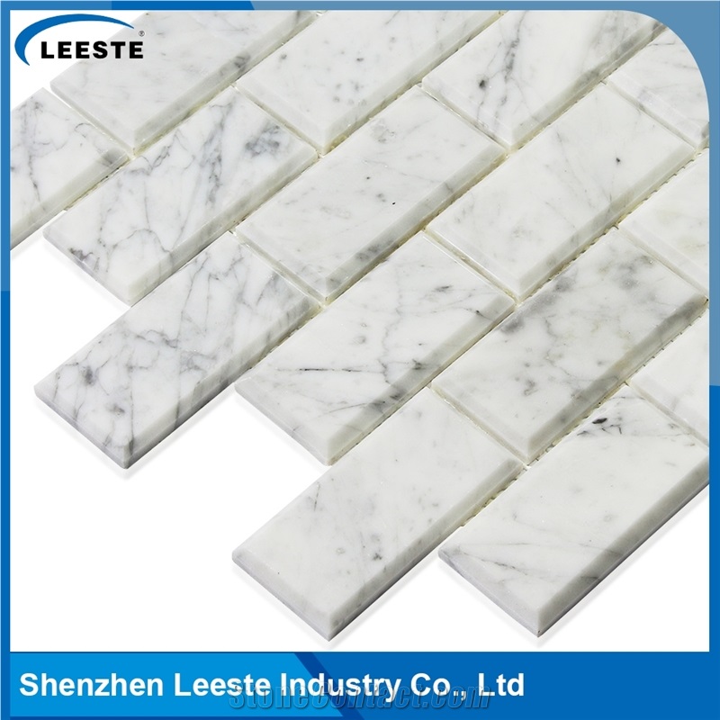 Bianco Carrara 2x4" Bevelled Brick Mosaic Tiles