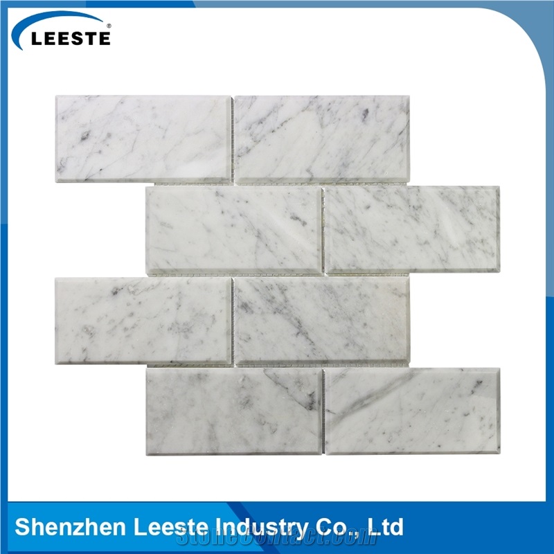 Bianco Carrara 3"X6" Bevelled Brick Mosaic Art Tiles