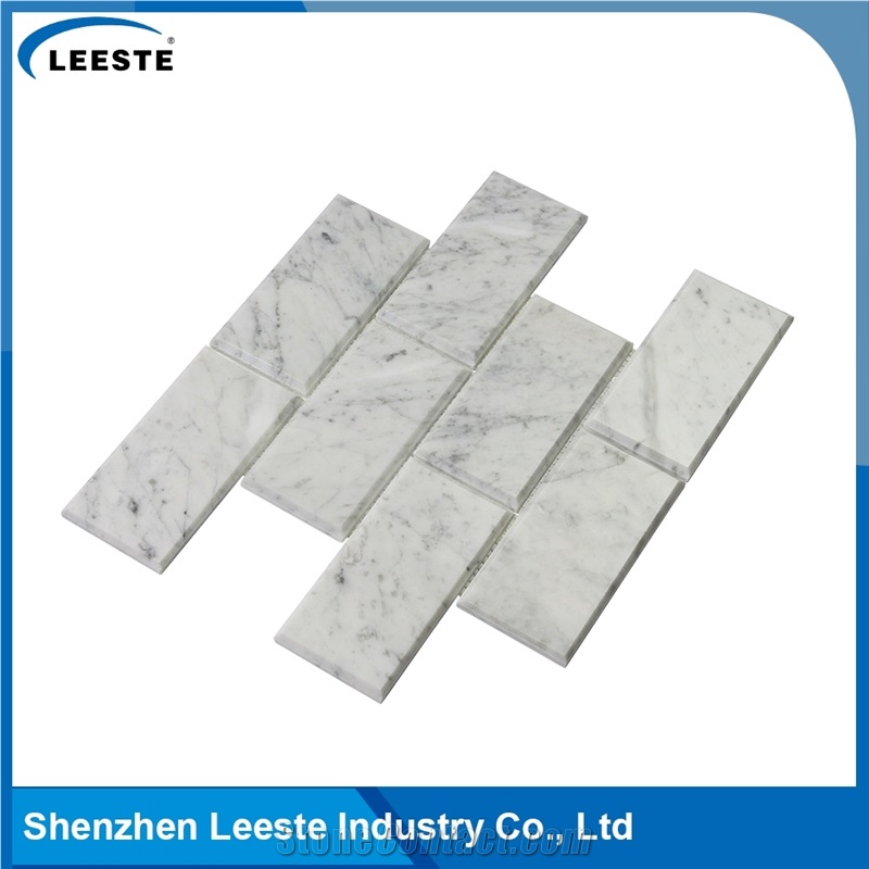 Bianco Carrara 3"X6" Bevelled Brick Mosaic Art Tiles