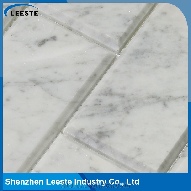 Bianco Carrara 3"X6" Bevelled Brick Mosaic Art Tiles