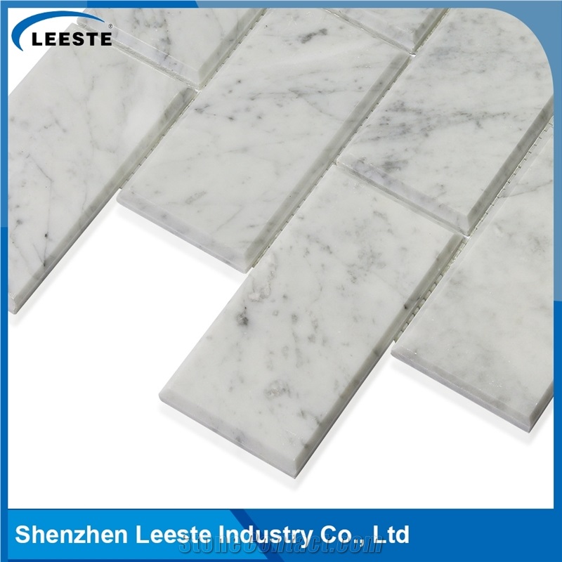 Bianco Carrara 3"X6" Bevelled Brick Mosaic Art Tiles