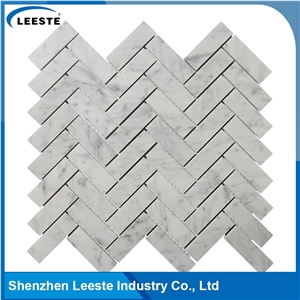 Bianco Carrara Polished 1x3"Herringbone Mosaic Tiles