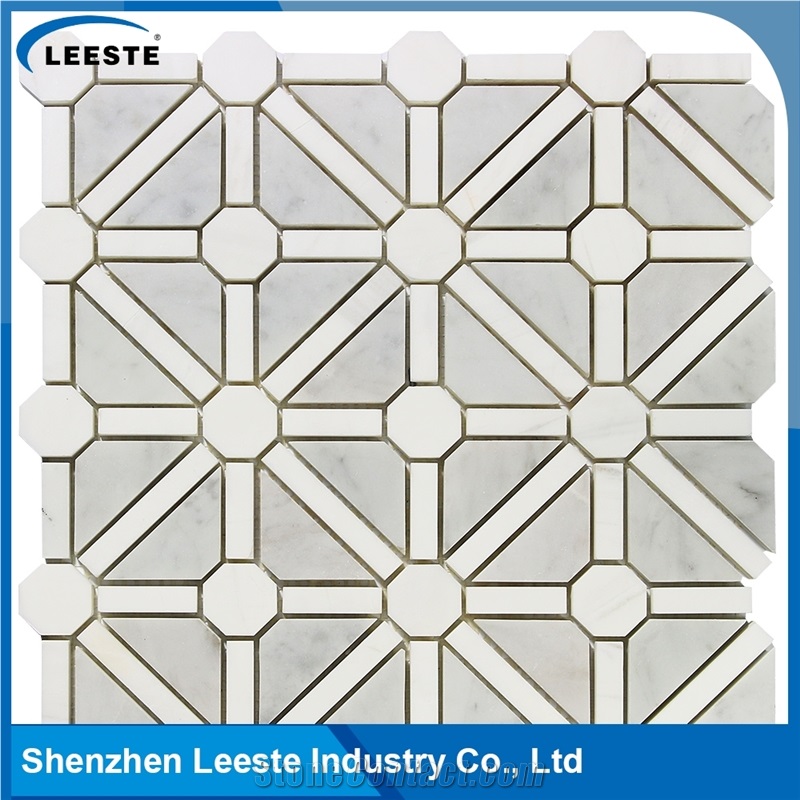 Bianco Carrara Polished Mixed 3d Bathroom Mosaic Tiles