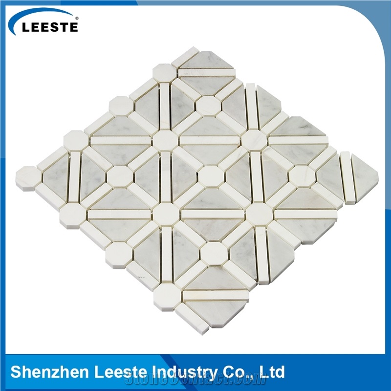 Bianco Carrara Polished Mixed 3d Bathroom Mosaic Tiles