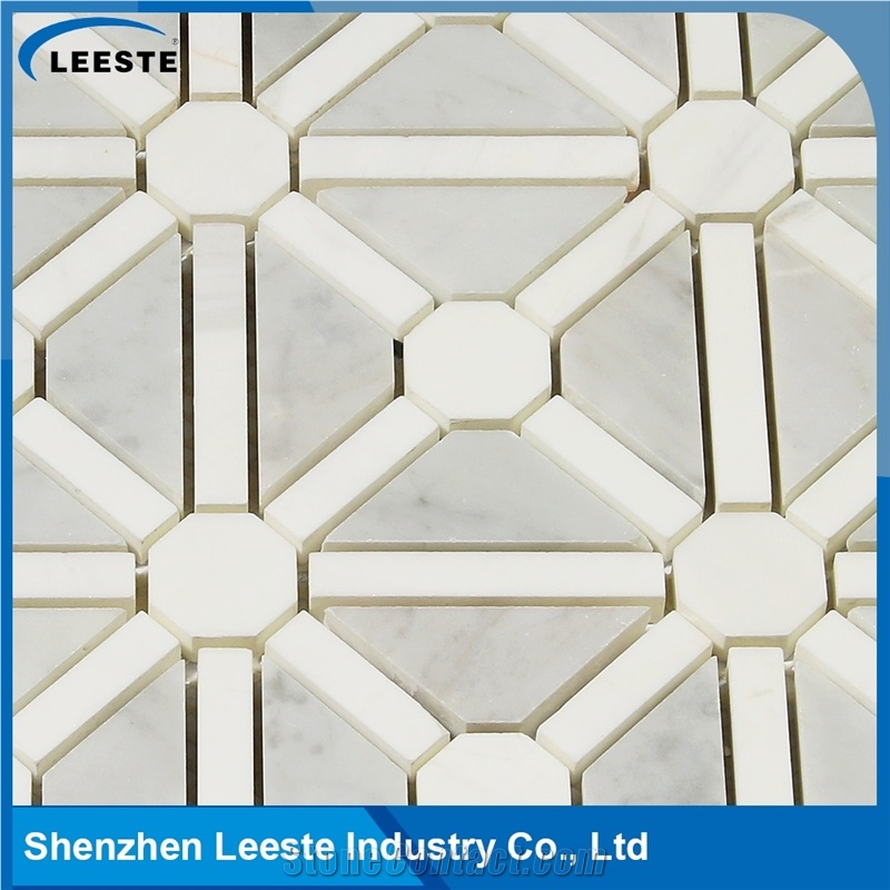 Bianco Carrara Polished Mixed 3d Bathroom Mosaic Tiles