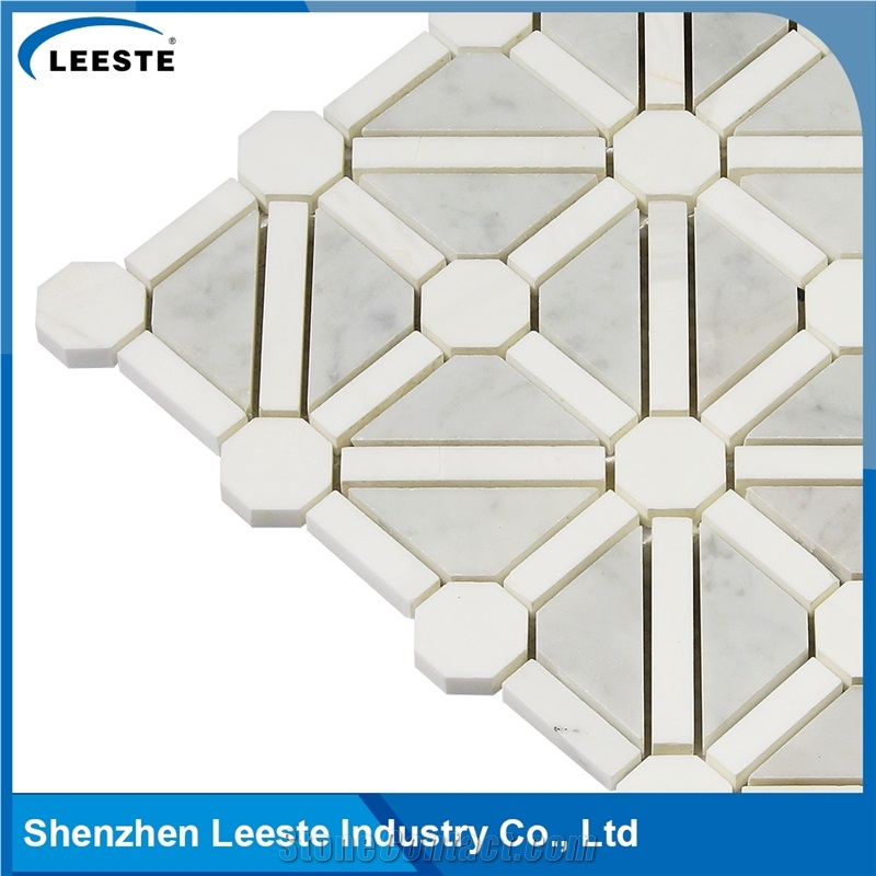 Bianco Carrara Polished Mixed 3d Bathroom Mosaic Tiles
