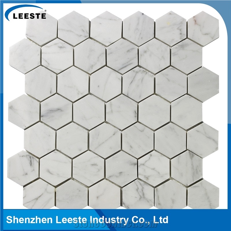 Carrara White Polished 2"Hexagon Mosaic Tiles