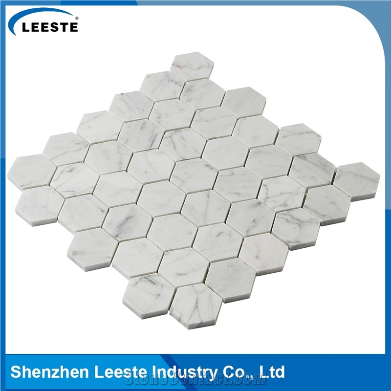 Carrara White Polished 2"Hexagon Mosaic Tiles