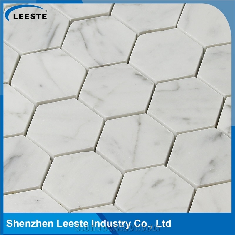 Carrara White Polished 2"Hexagon Mosaic Tiles