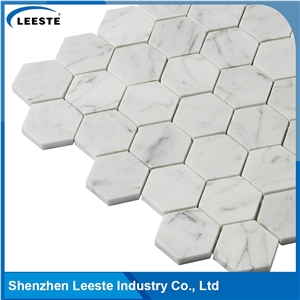 Carrara White Polished 2"Hexagon Mosaic Tiles
