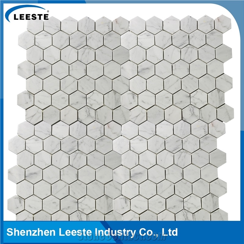Carrara White Polished 2"Hexagon Mosaic Tiles