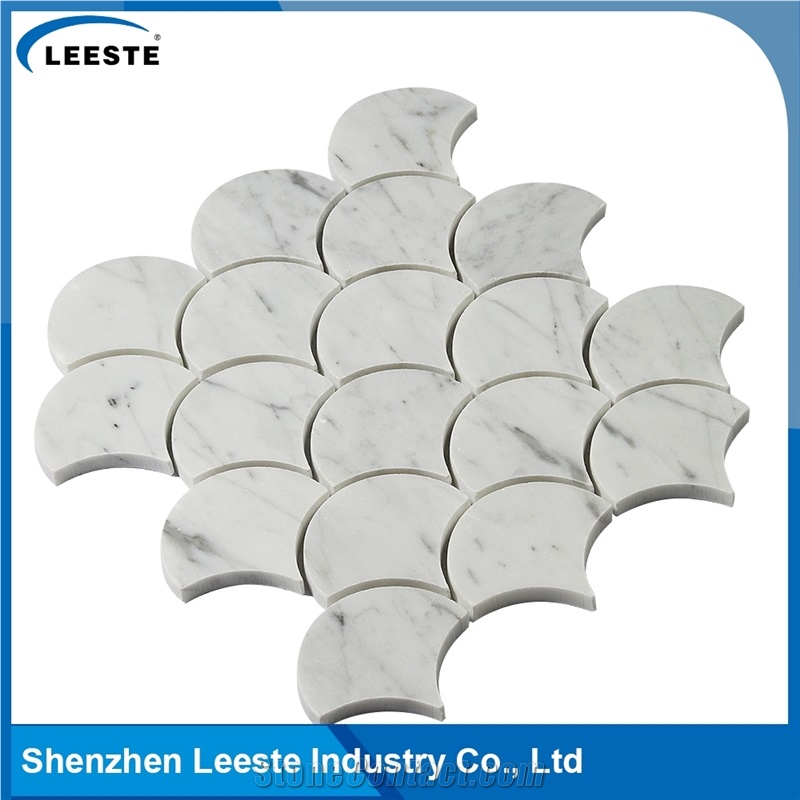 Carrara White Polished 3"Fan Mosaic Tiles