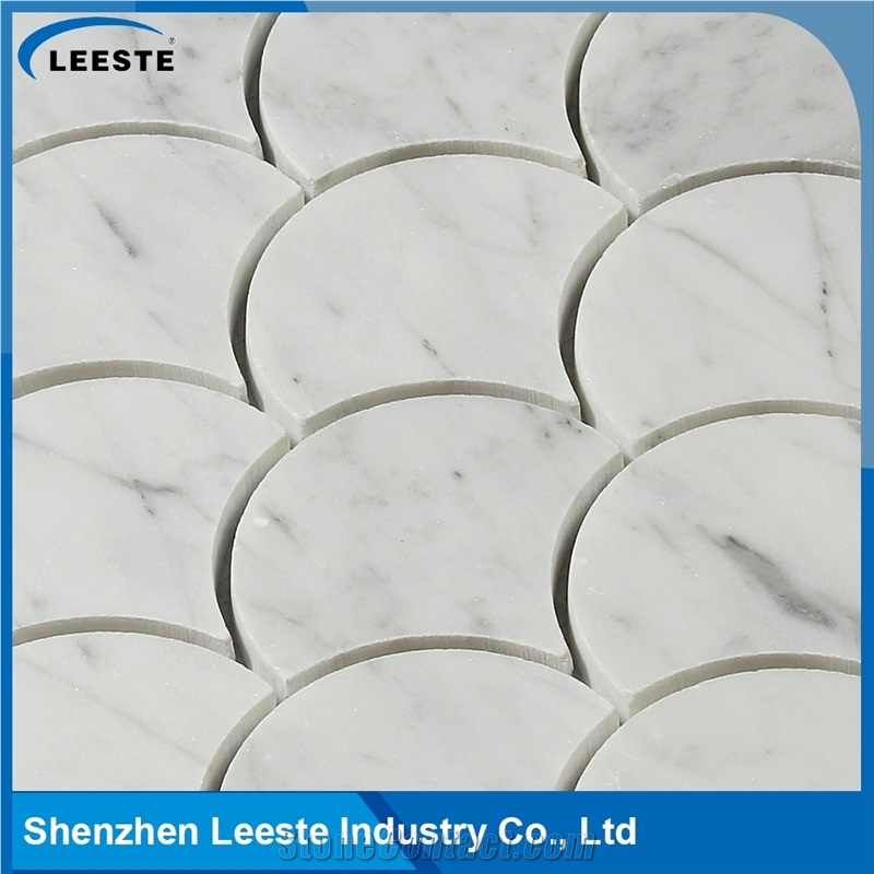 Carrara White Polished 3"Fan Mosaic Tiles