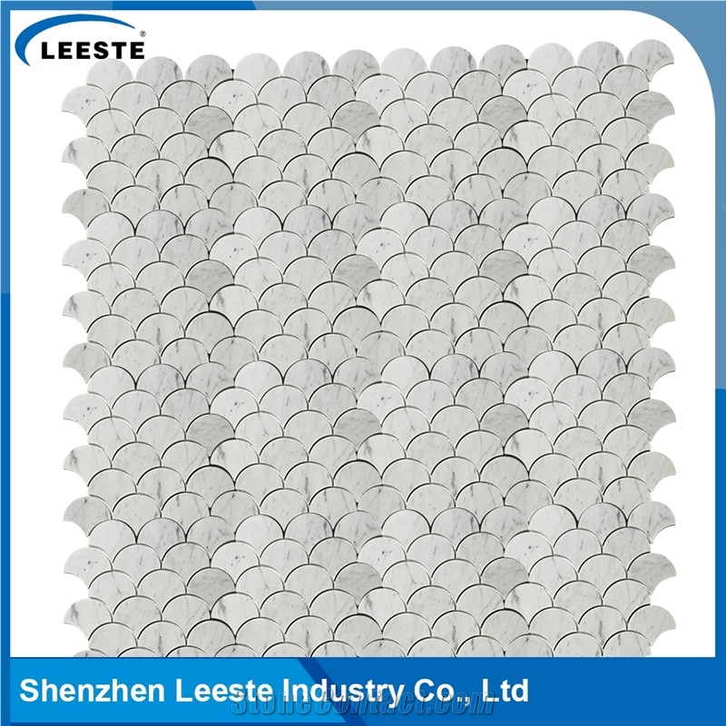 Carrara White Polished 3"Fan Mosaic Tiles