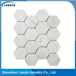 Carrara White Polished 3"Hexagon Bathroom Mosaic Tiles
