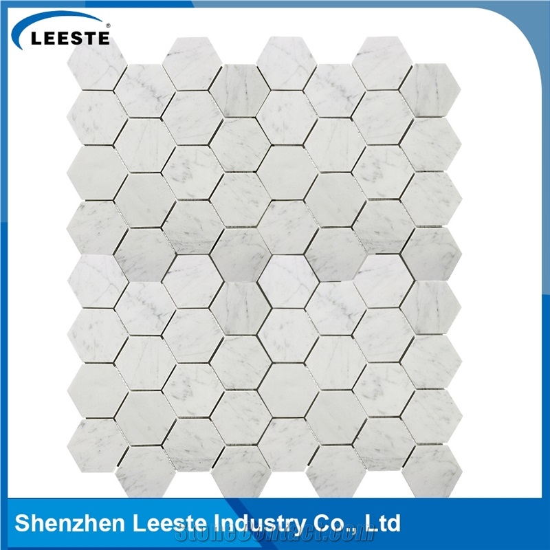 Carrara White Polished 3"Hexagon Bathroom Mosaic Tiles