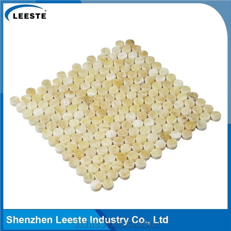 Factory Offered Penny Round 3/8 Thickness Honed Yellow Mosaic Tiles