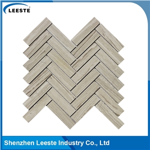 Herringbone 1"X4" Pattern Royal White Oak Marble Mosaic Tiles