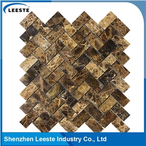 Spanish Dark Emperador Marble Herringbone 1x2 Marble Mosaic